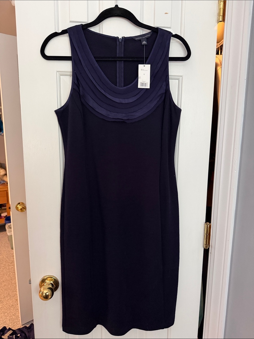 NWT Banana Republic Sleeveless Navy Layered-Yoke Sheath Dress Size 8